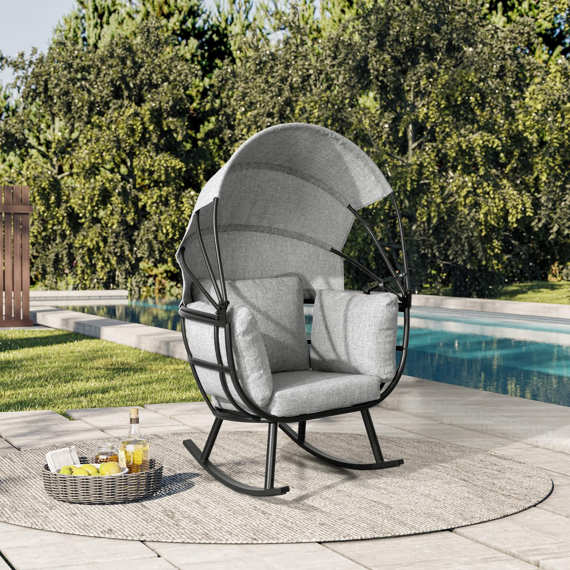 Deko Living – Outdoor Rocking Patio Egg Chair In Grey